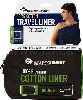 SEA TO SUMMIT Premium Cotton Travel Liner Long (Rectangular) вкладыш в спальник Navy Blue